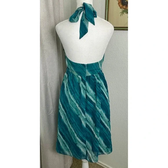 VTG Y2K ABS Allen Schwartz Dress Size 2 Blue Watercolor Rhinestone Mermaid Fairy - Picture 5 of 11